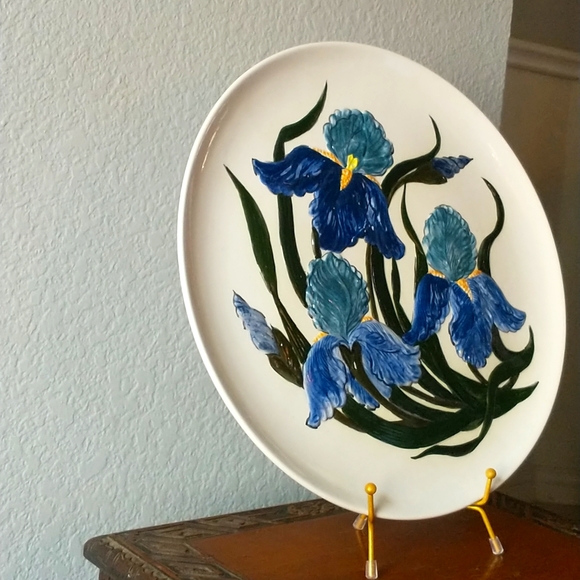 Mid Century Blue Floral Plate Iris Serveware or Decor 1956 Irene Smith Plate - Picture 4 of 5